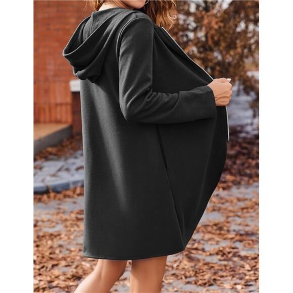 Women's Lightweight Zip-Up‎ Hoodie-Oversized Tunic Sweatshirt Cardigan w/ Pocket - Picture 5 of 7